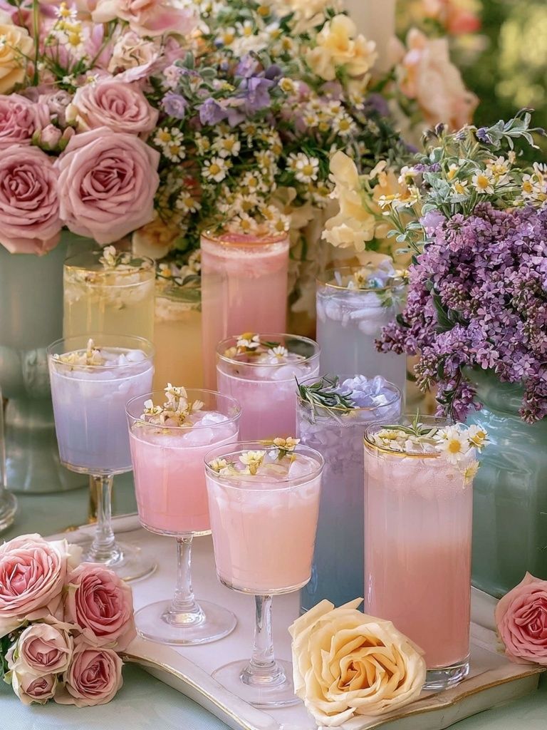 Pastel Floral Cocktail Table Photography Poster. poster detail