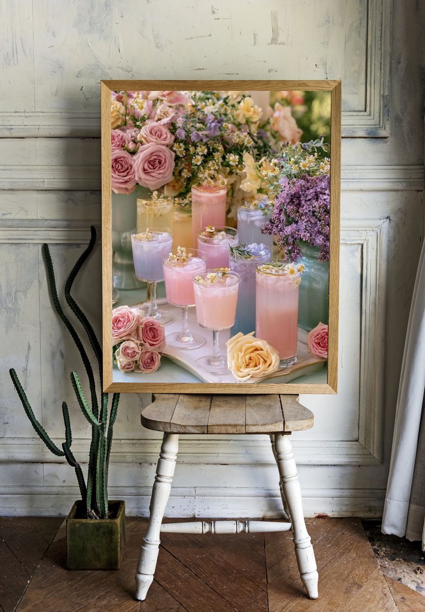 Pastel Floral Cocktail Table Photography Poster. room preview