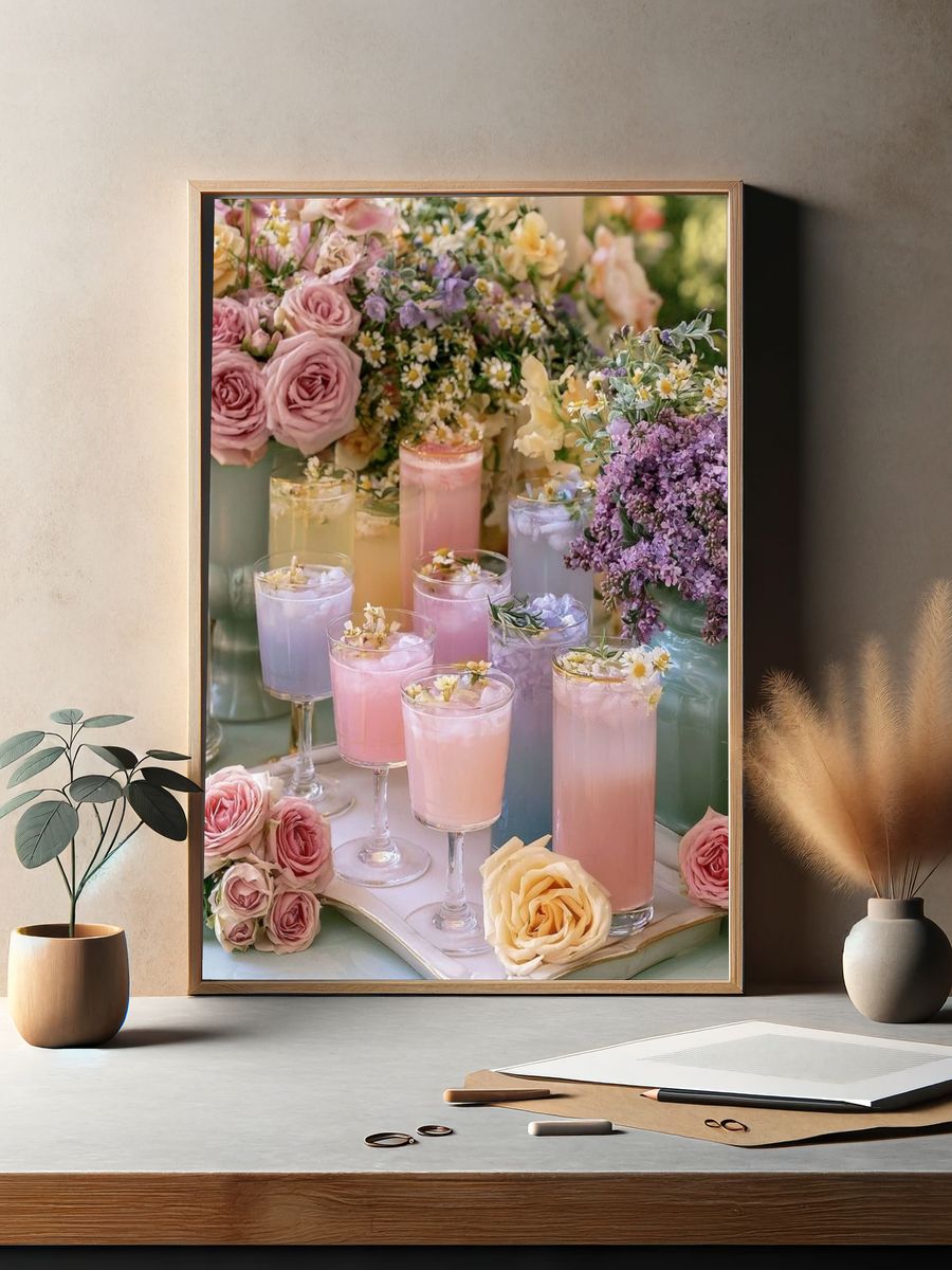 Pastel Floral Cocktail Table Photography Poster. — room view 2