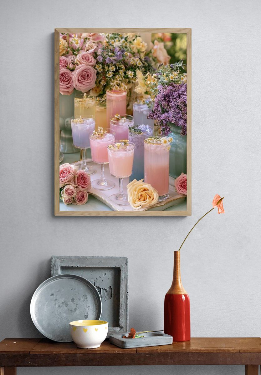 Pastel Floral Cocktail Table Photography Poster. — room view 3