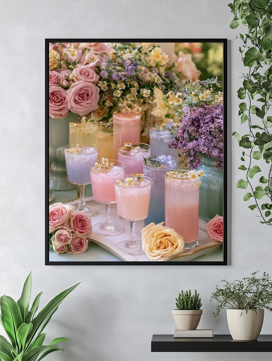 Pastel Floral Cocktail Table Photography Poster. — room view 4