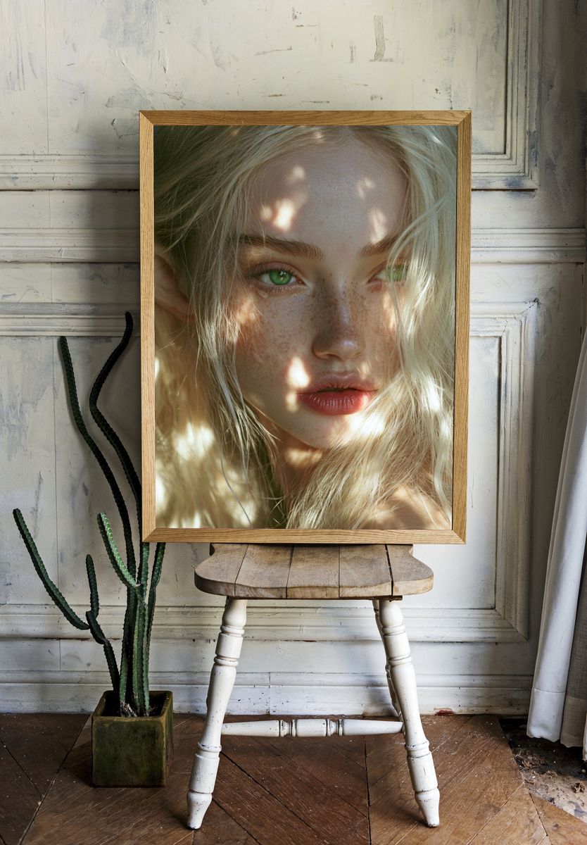 Freckled Blonde Portrait Photography Poster. room preview