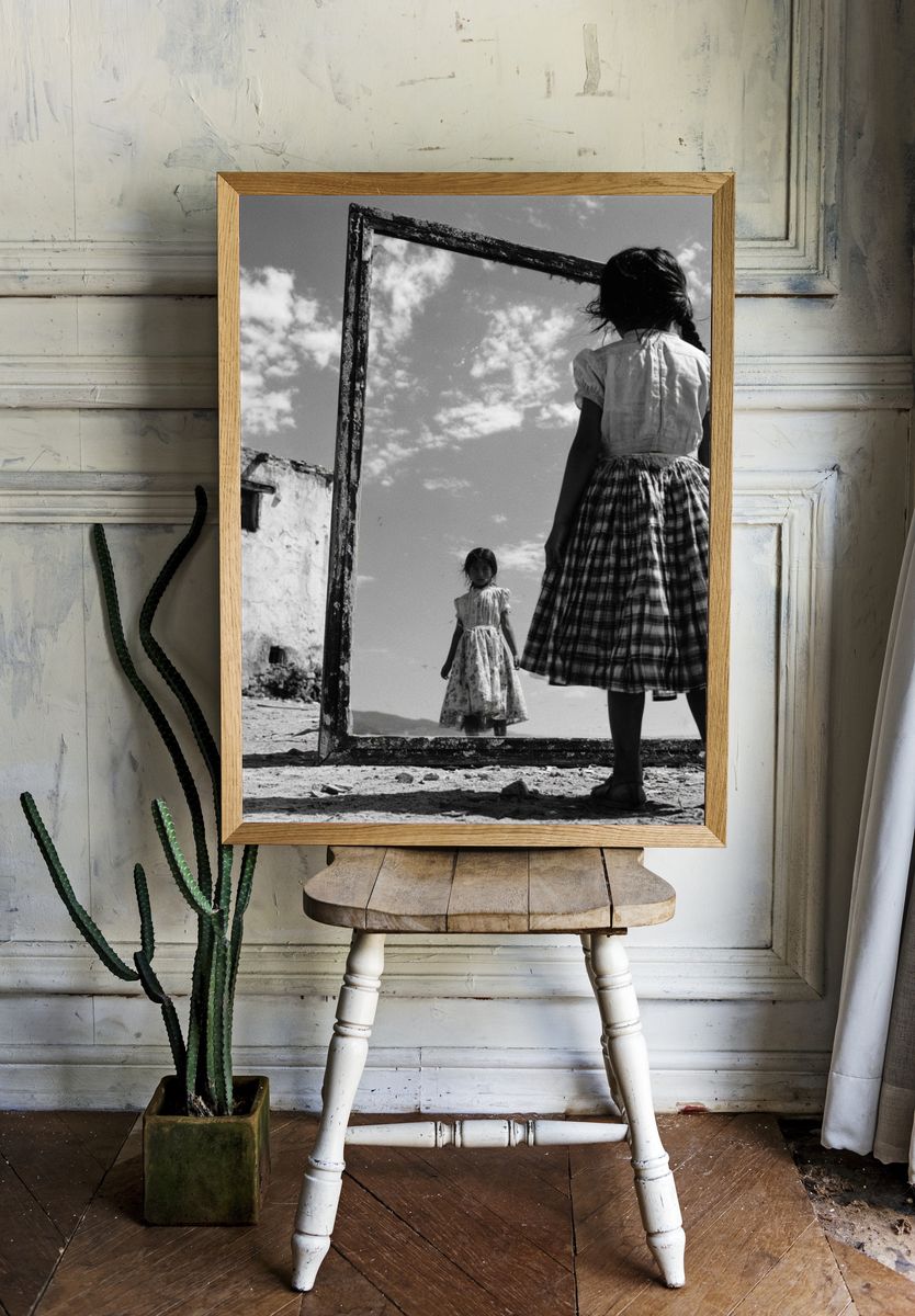 Girl in Mirror Black-White Poster. room preview