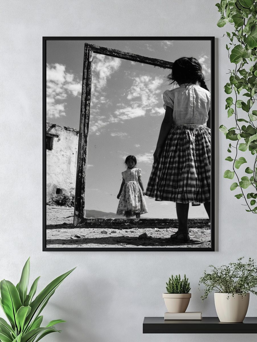 Girl in Mirror Black-White Poster. — room view 4