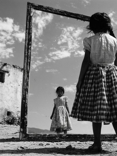 Girl in Mirror Black-White Poster.