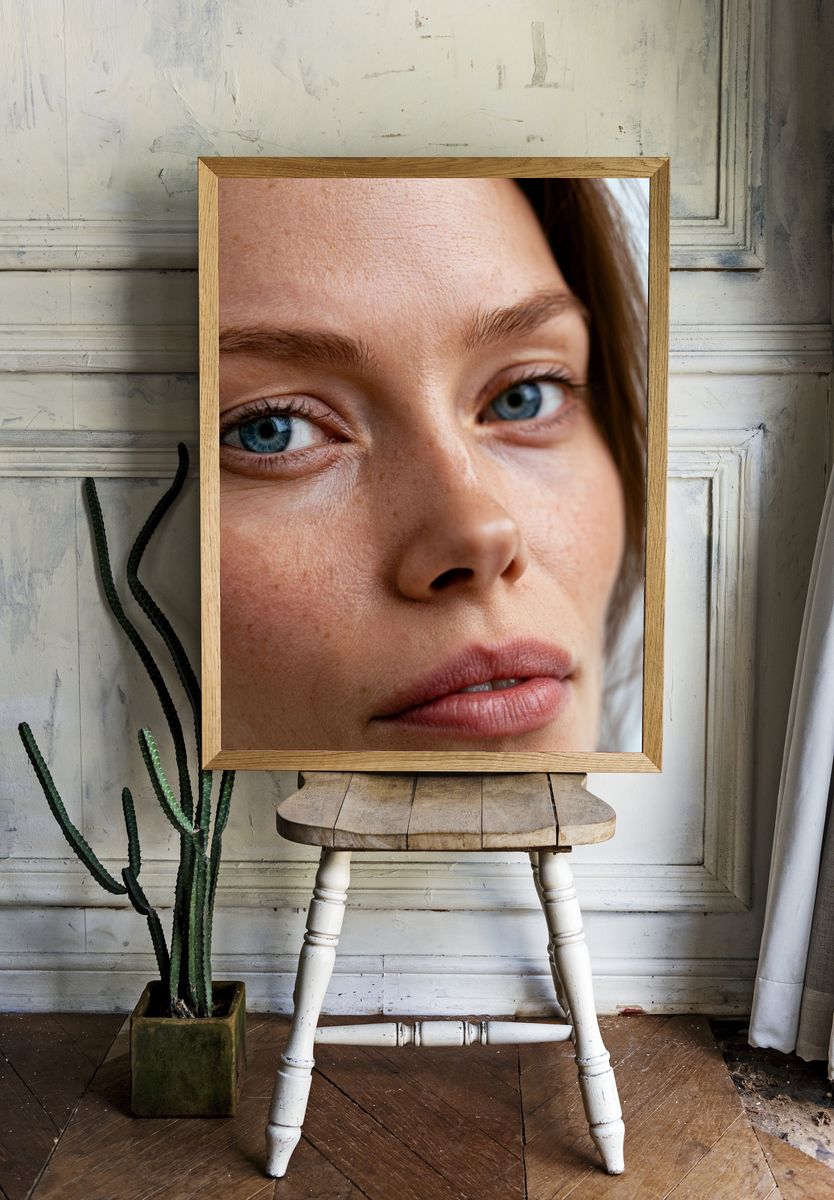Blue-Eyed Portrait Photography Poster. room preview