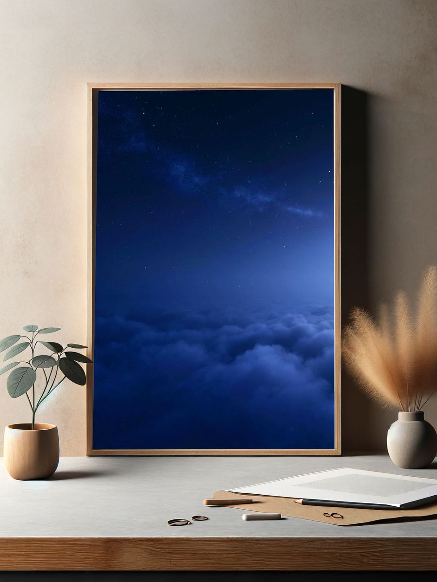 Moonlit Cloudscape Night Sky Poster. — room view 2
