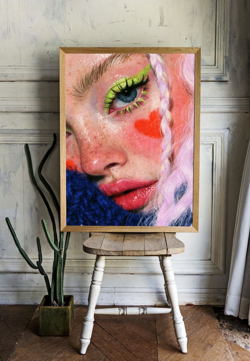 Neon Portrait Close-Up Print. room preview