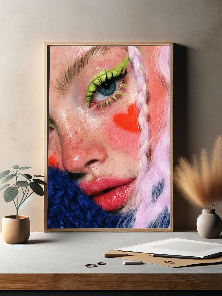 Neon Portrait Close-Up Print. — room view 2