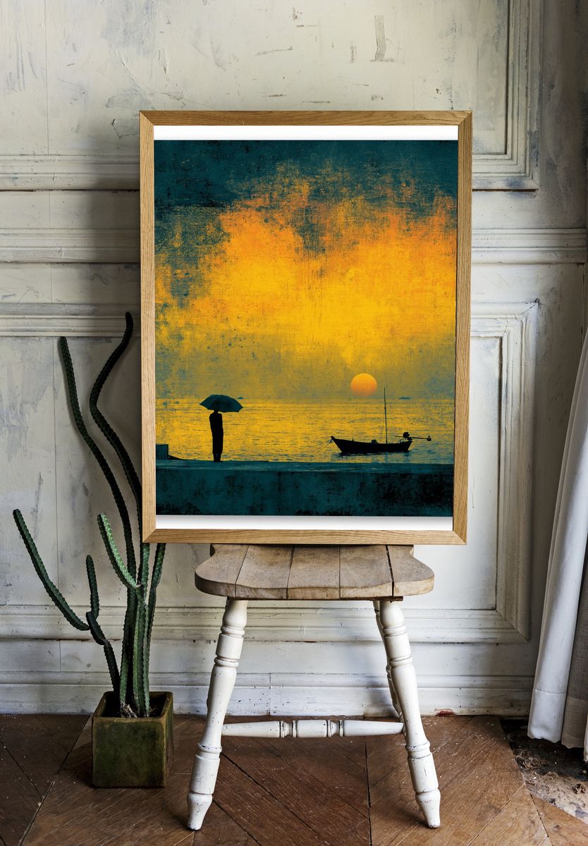 Sunset Seascape Silhouette Poster. — room view 1