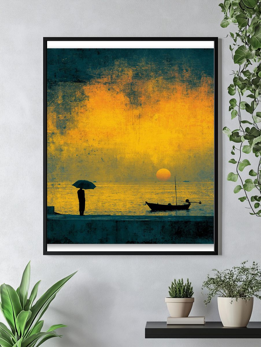 Sunset Seascape Silhouette Poster. — room view 4
