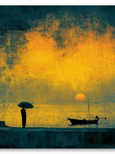Sunset Seascape Silhouette Poster. poster
