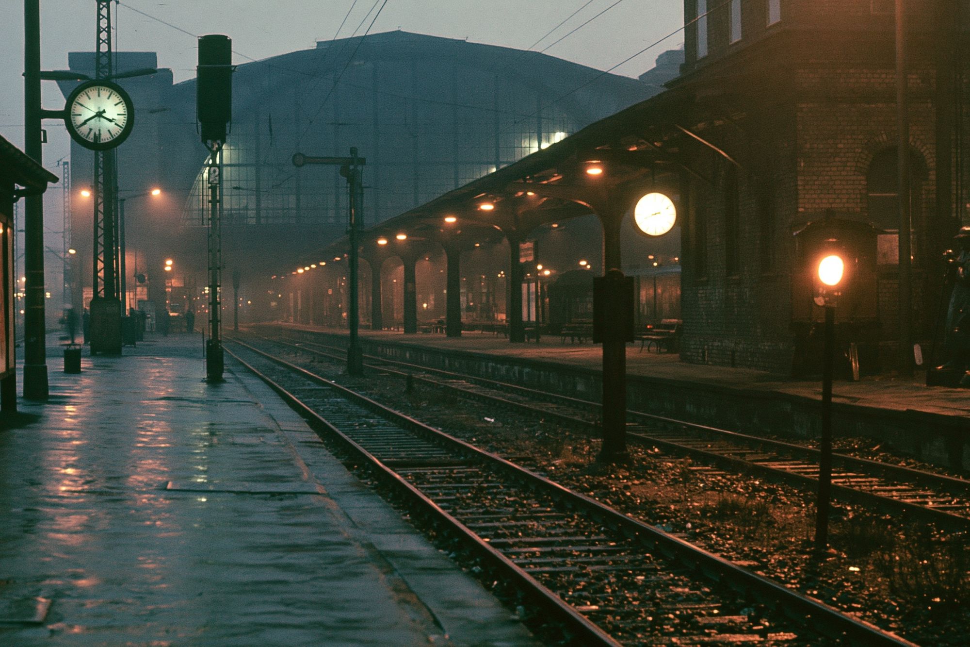 Foggy Train Station Photography Poster. poster detail