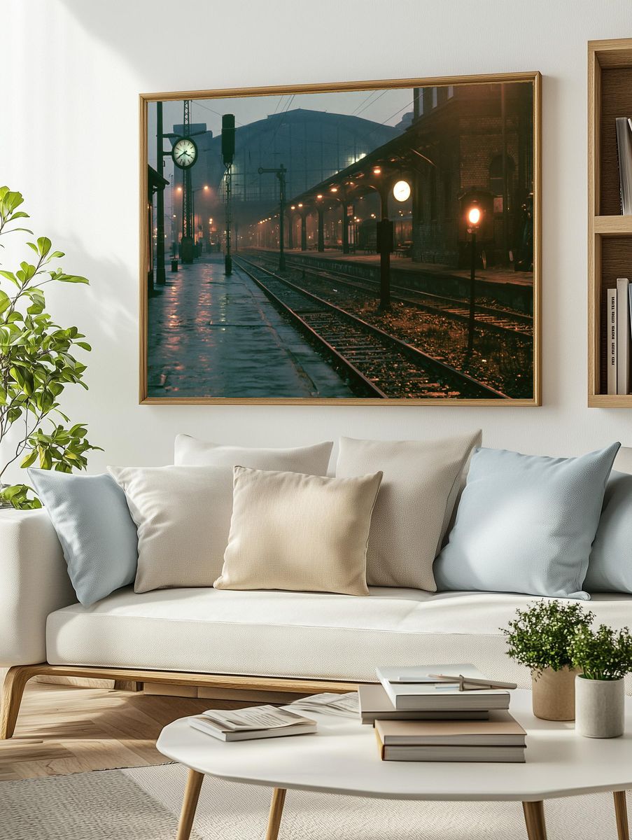 Foggy Train Station Photography Poster. — room view 2