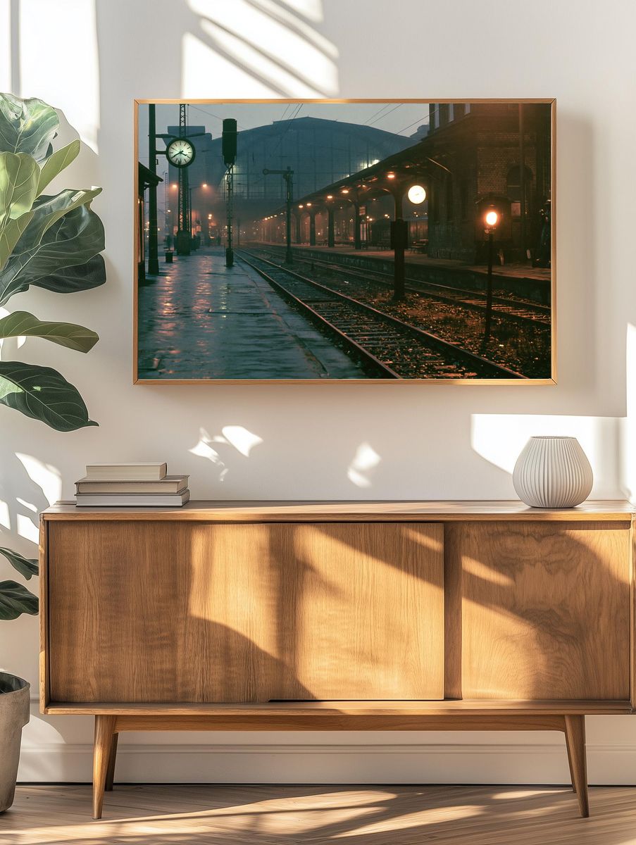 Foggy Train Station Photography Poster. — room view 3