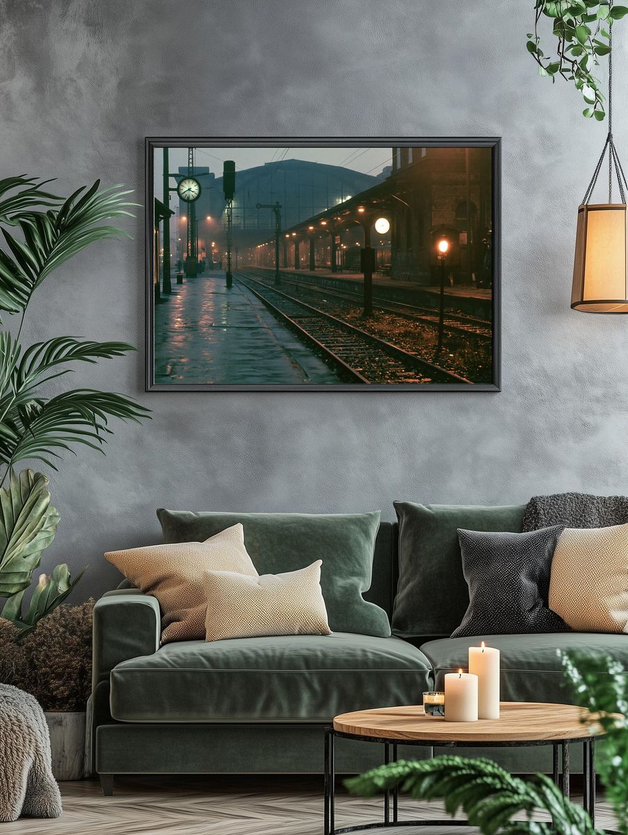 Foggy Train Station Photography Poster. — room view 4
