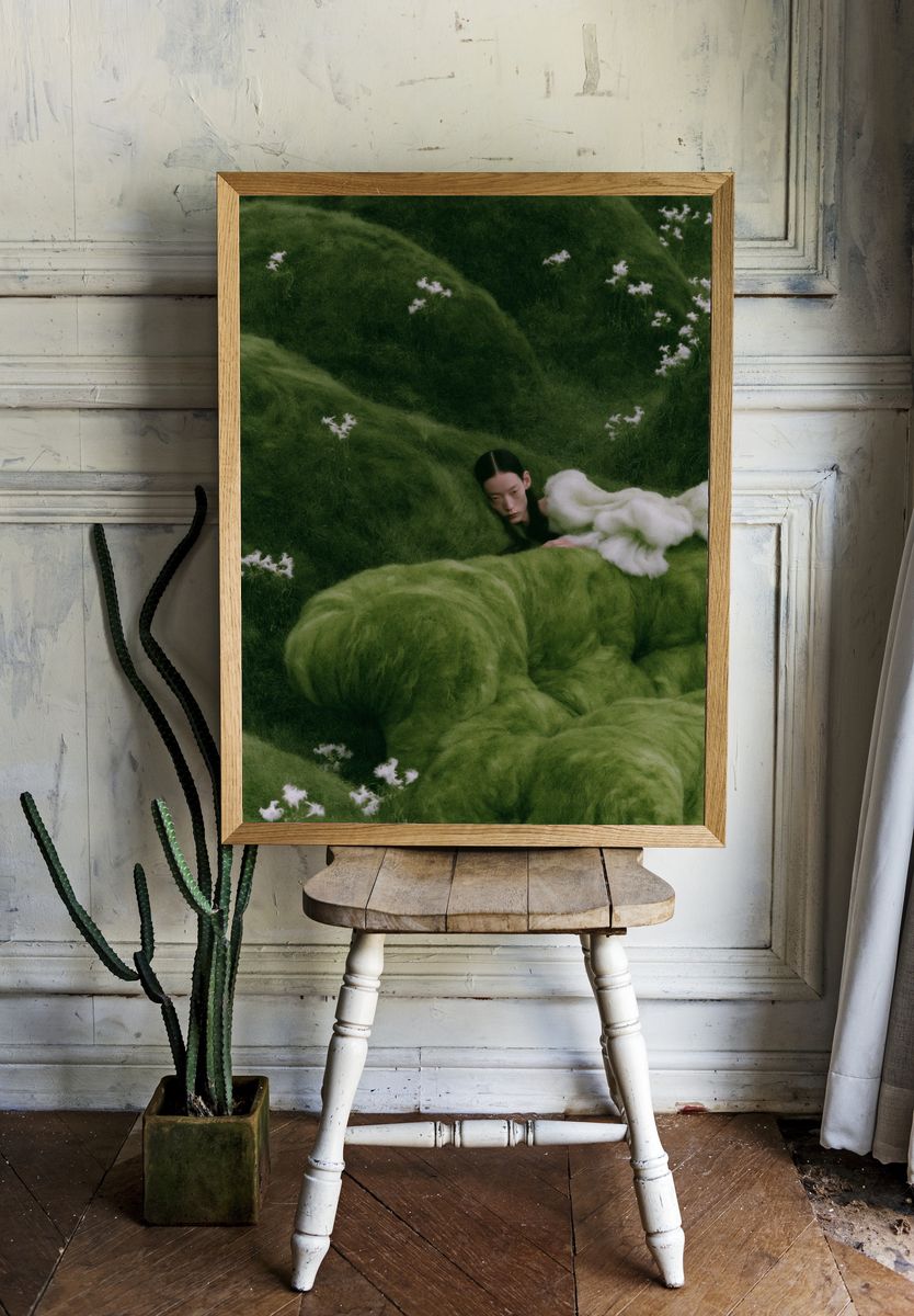 Dreamy Green Portrait Print. room preview