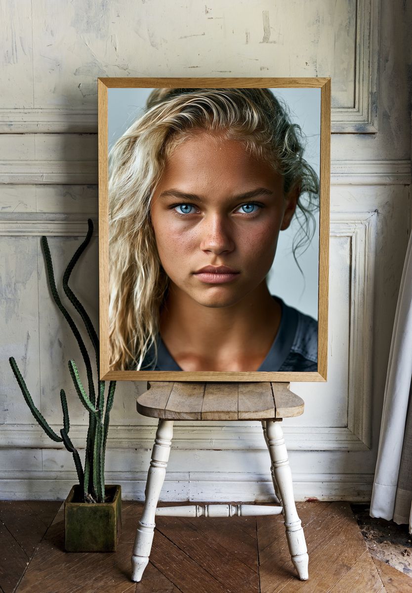 Blue-Eyed Portrait Photography Poster. room preview