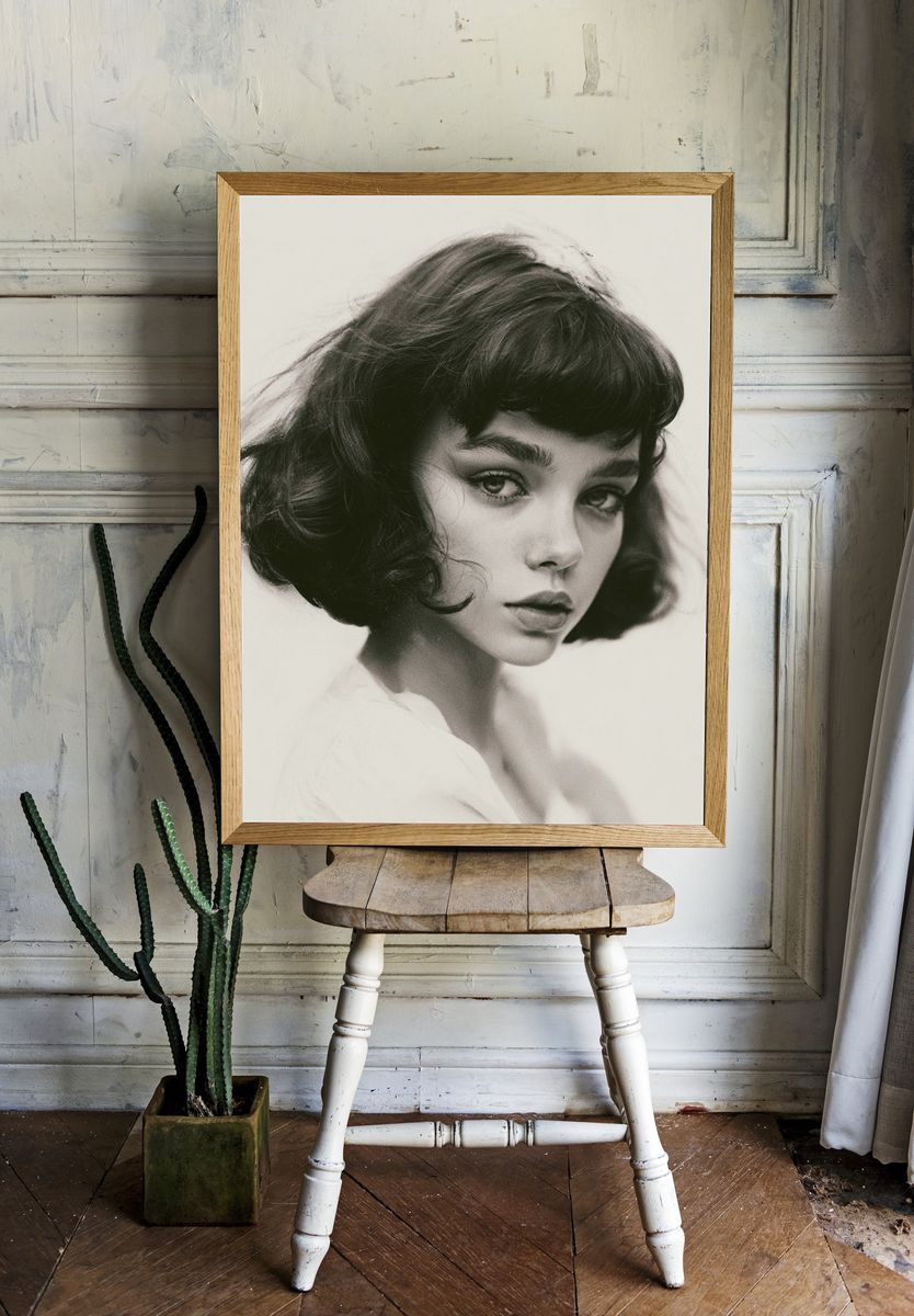 Monochrome Woman Portrait Print. room preview