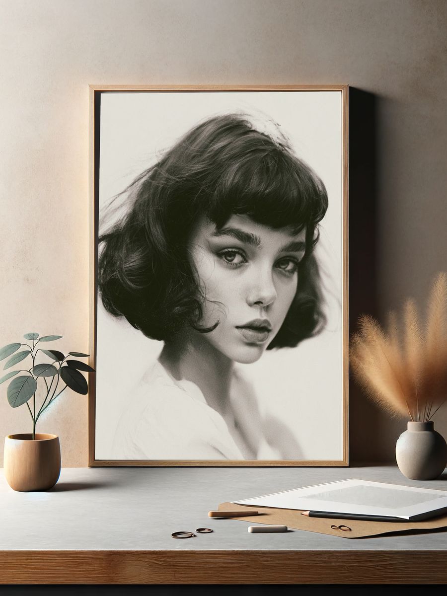 Monochrome Woman Portrait Print. — room view 2