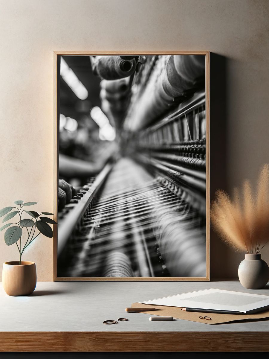 Textile Loom Black-White Photography Poster. — room view 2