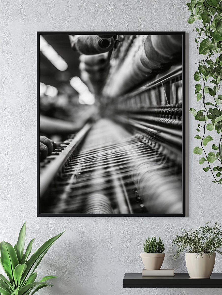 Textile Loom Black-White Photography Poster. — room view 4