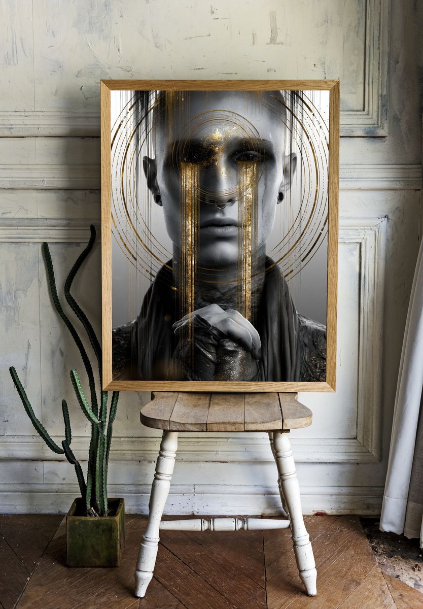 Gilded Monochrome Portrait Poster. — room view 1
