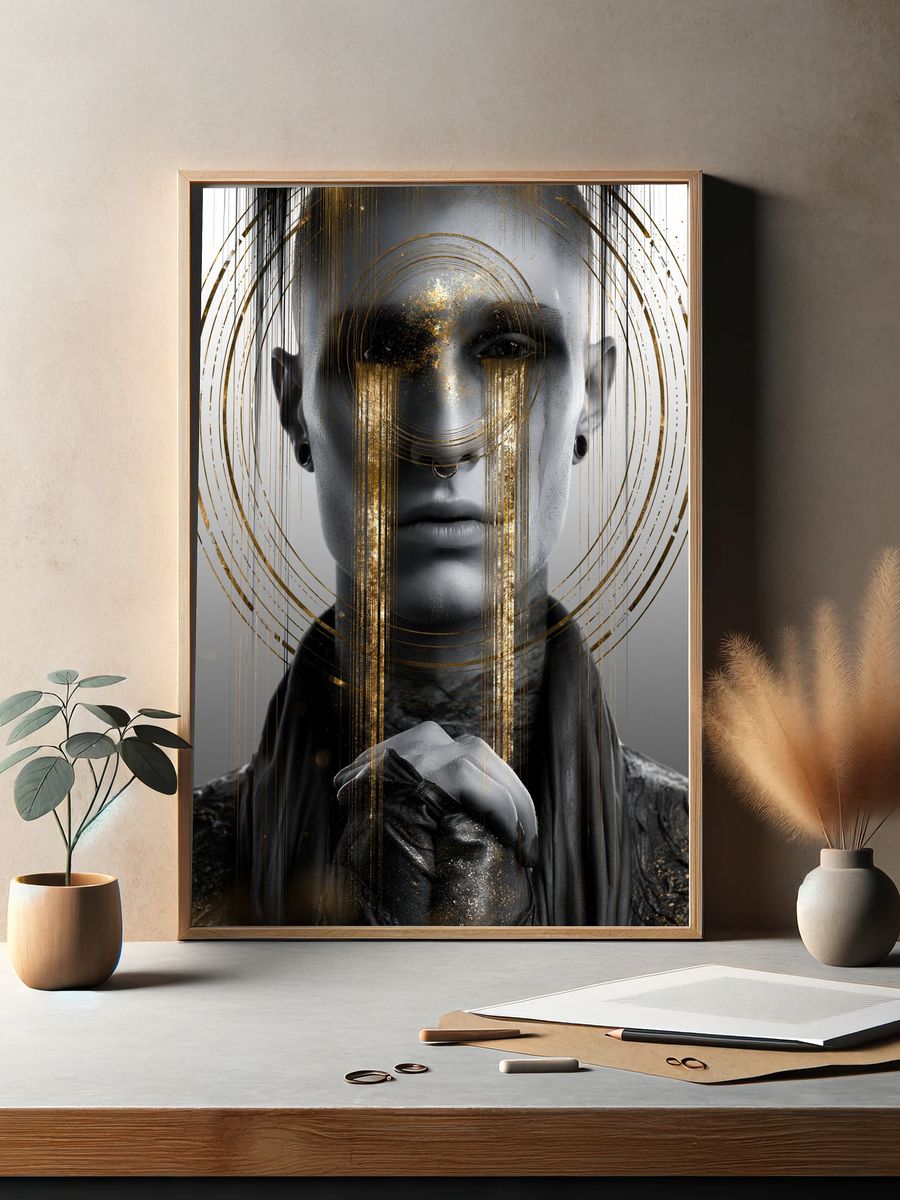 Gilded Monochrome Portrait Poster. — room view 2