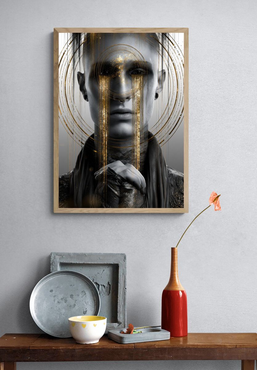 Gilded Monochrome Portrait Poster. — room view 3