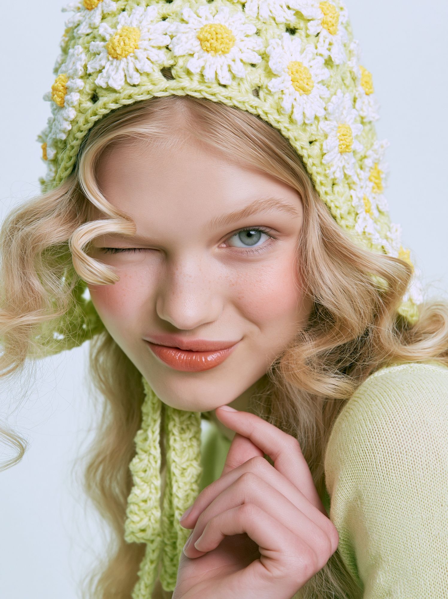 Blonde Portrait in Daisy Knit Poster. poster — photography art