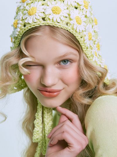 Blonde Portrait in Daisy Knit Poster.