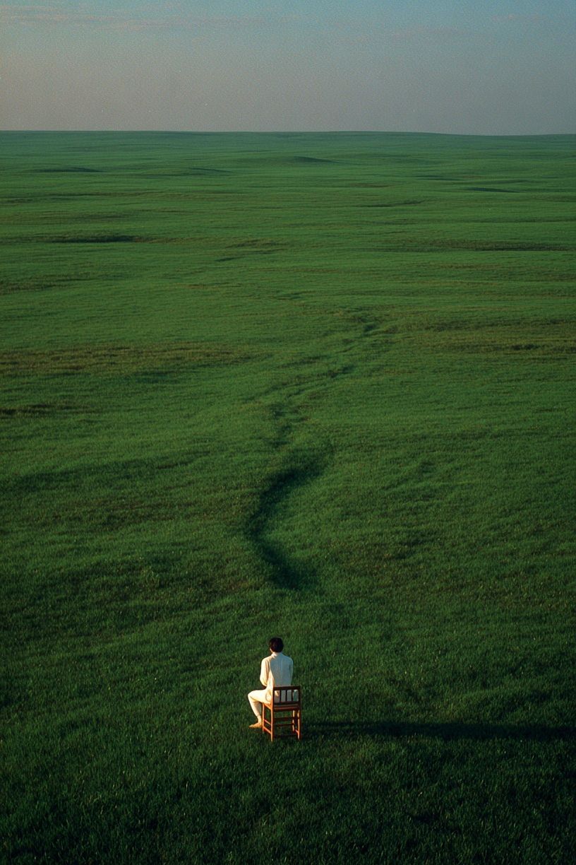 Solitary Figure in Green Field Poster. poster — photography art