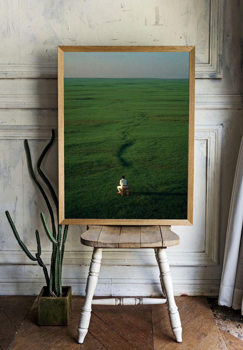 Solitary Figure in Green Field Poster. room preview