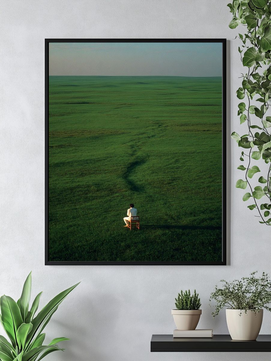 Solitary Figure in Green Field Poster. — room view 4