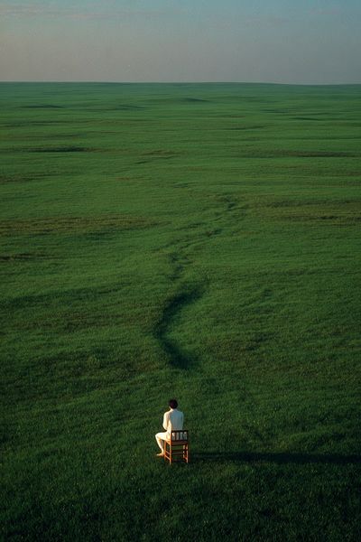 Solitary Figure in Green Field Poster.