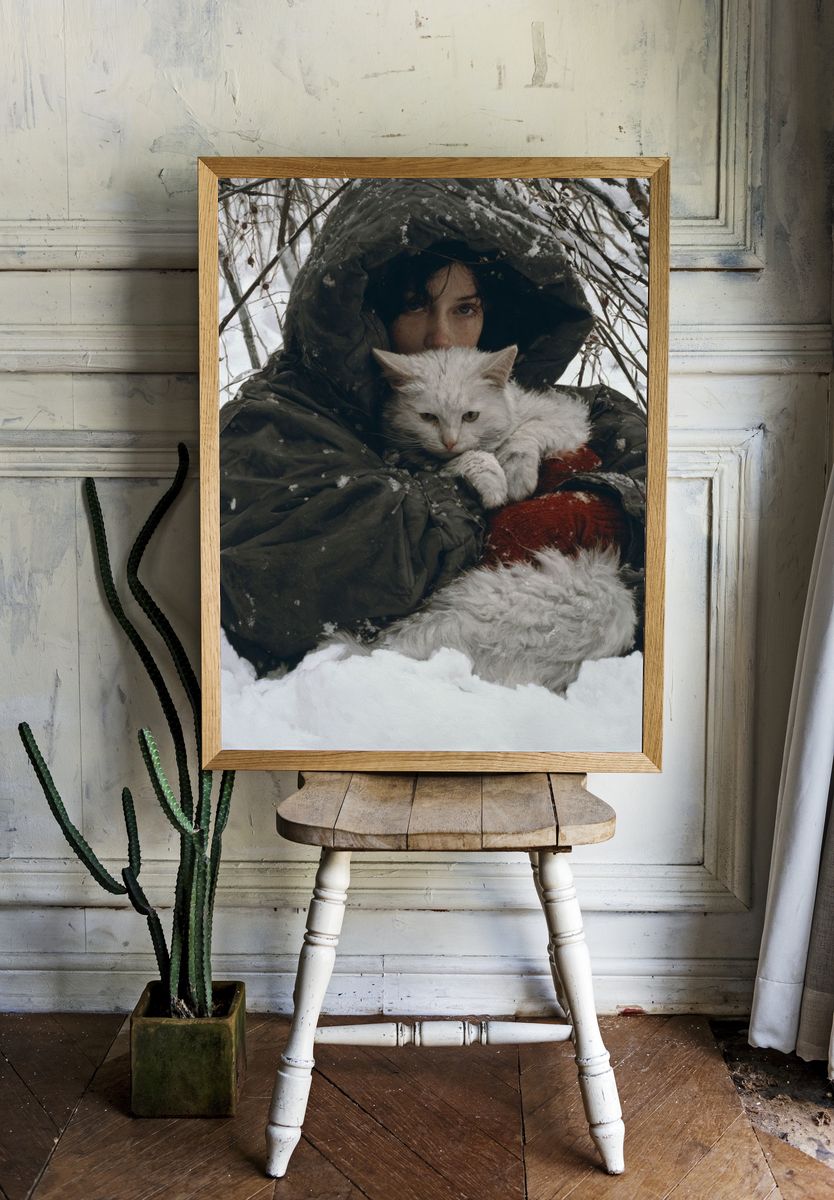 Winter Portrait with White Cat Poster. room preview
