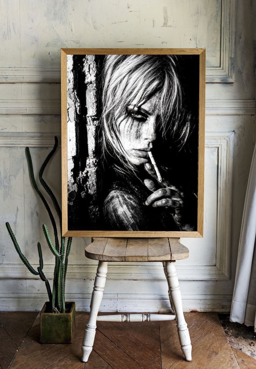 Moody Woman Portrait Black-White Poster. room preview