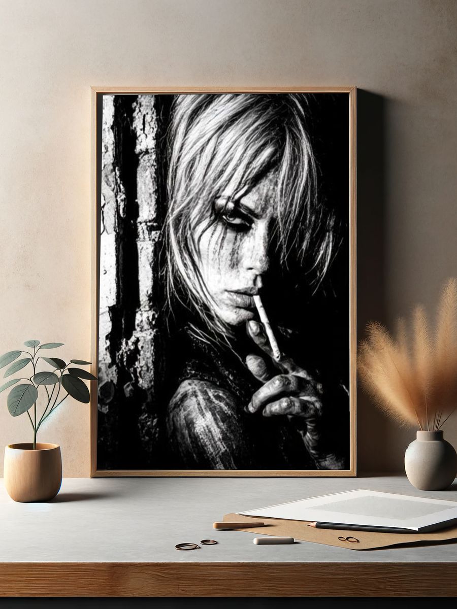 Moody Woman Portrait Black-White Poster. — room view 2