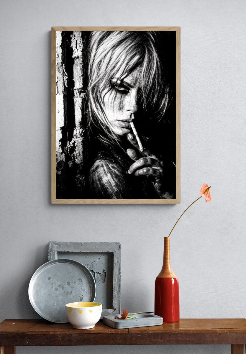 Moody Woman Portrait Black-White Poster. — room view 3