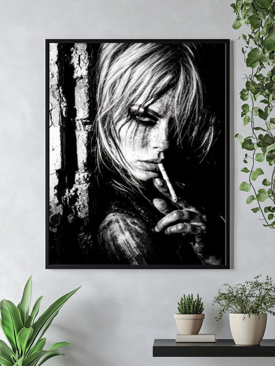 Moody Woman Portrait Black-White Poster. — room view 4