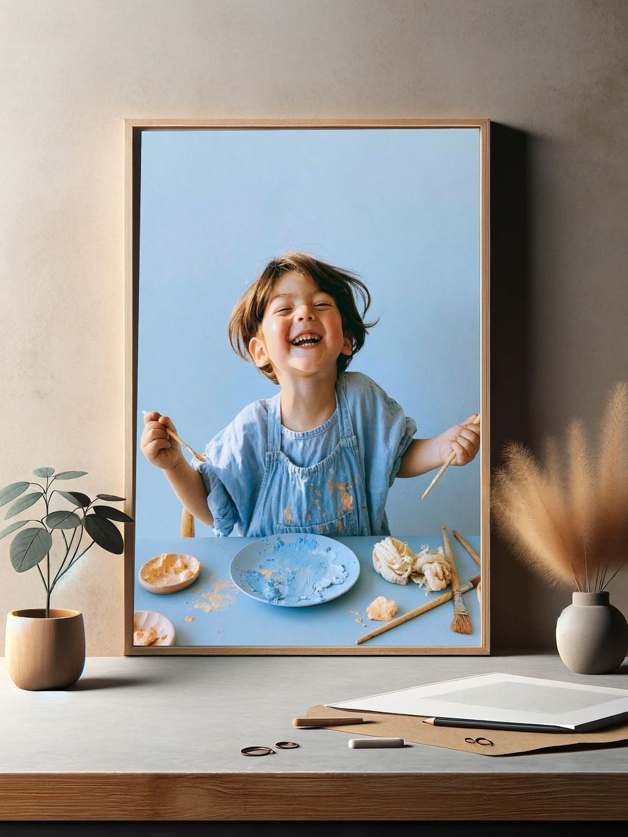 Joyful Child Painting Portrait Poster. — room view 2