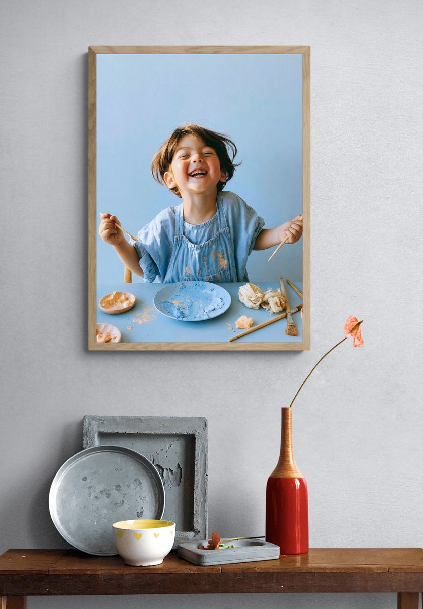 Joyful Child Painting Portrait Poster. — room view 3