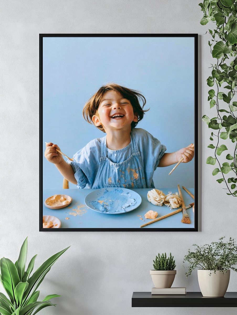 Joyful Child Painting Portrait Poster. — room view 4