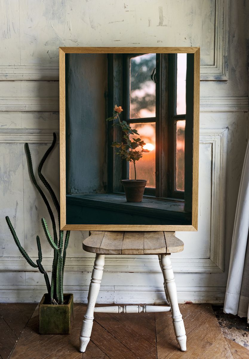 Sunset Window Plant Photography Poster. room preview
