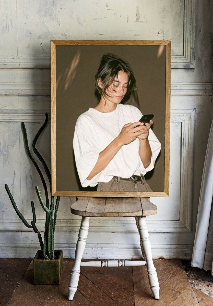 Woman with Phone Photography Poster. room preview
