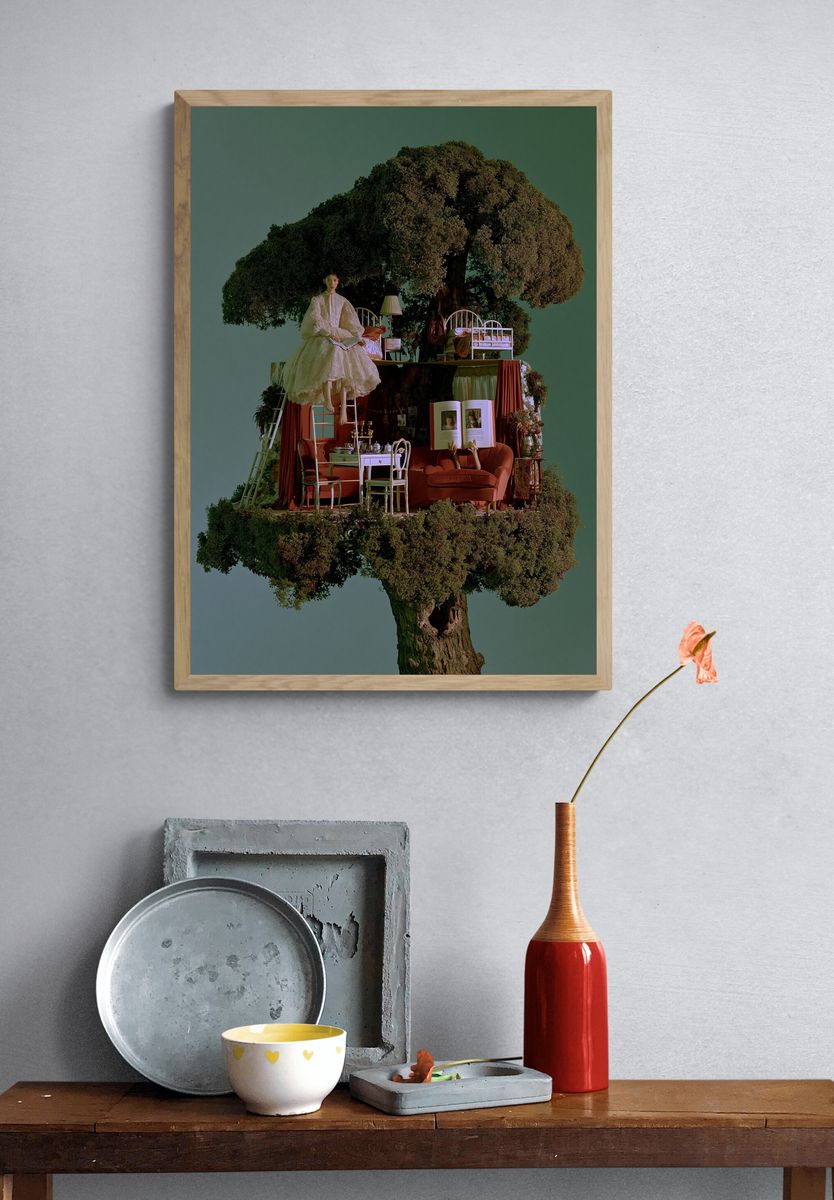 Surreal Tree House Portrait Print. — room view 3