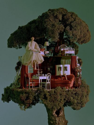 Surreal Tree House Portrait Print. poster