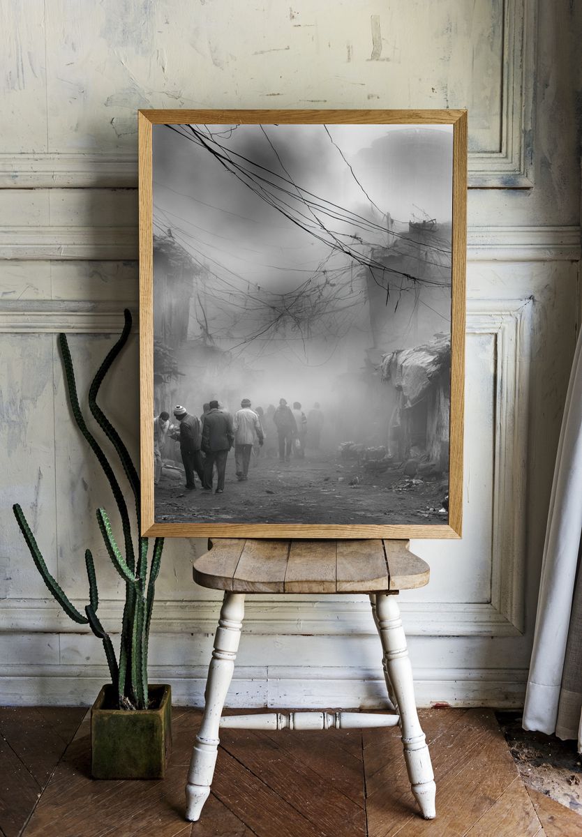 Foggy Urban Alley Photography Print. — room view 1