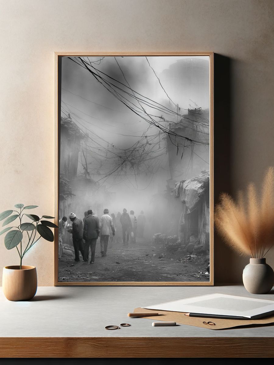 Foggy Urban Alley Photography Print. — room view 2