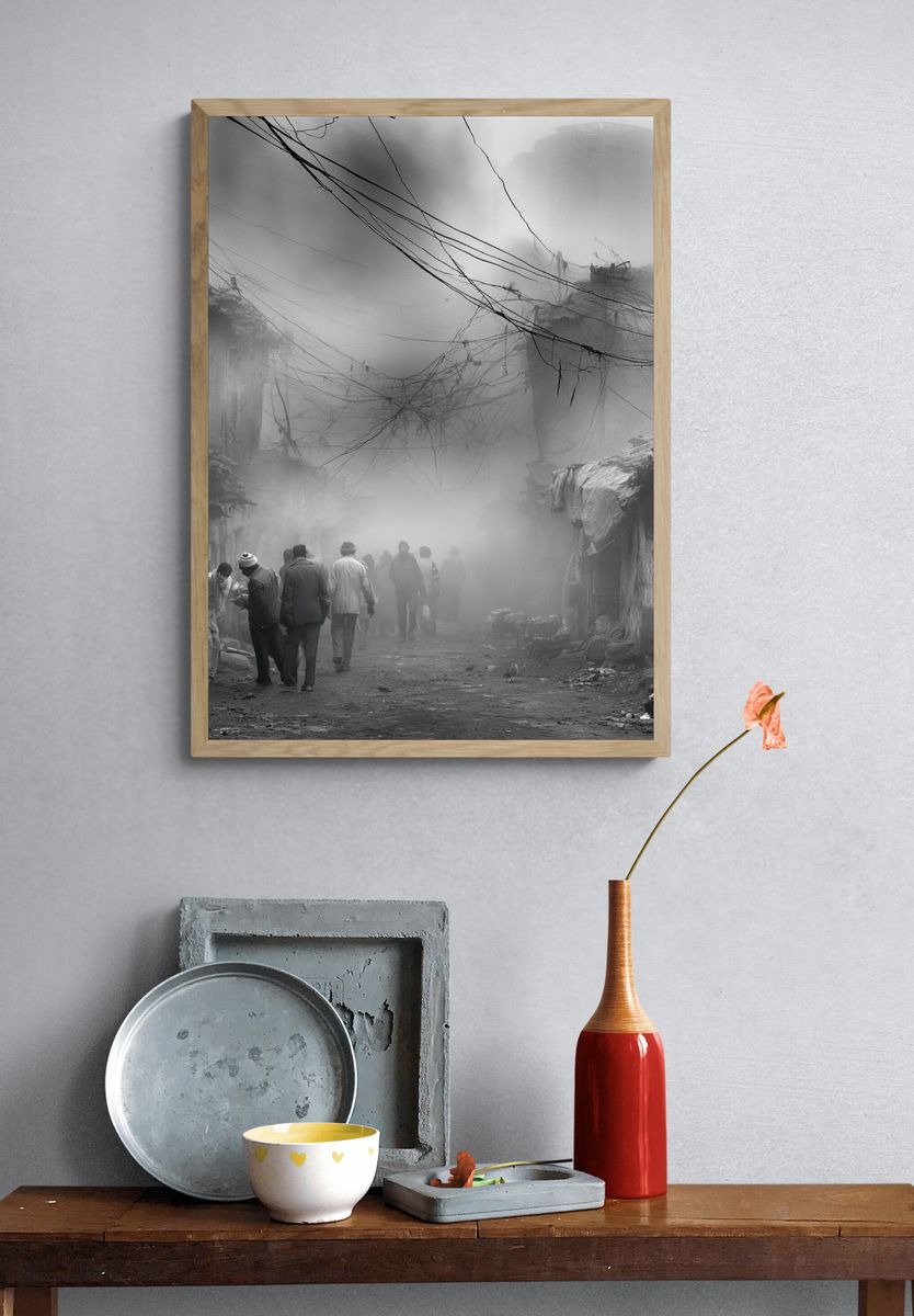 Foggy Urban Alley Photography Print. — room view 3